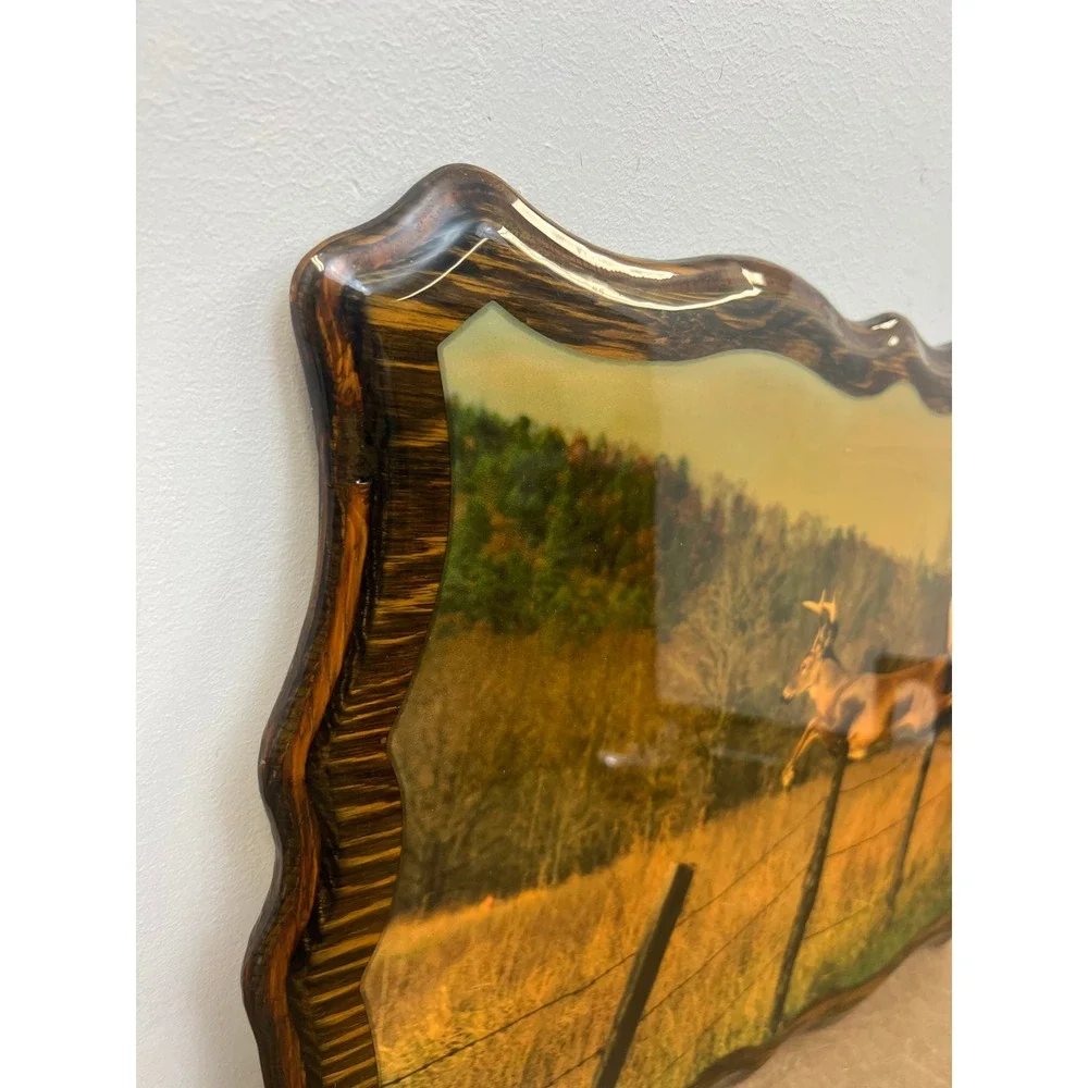Vintage Wood Lacquer White Tail Deer Picture Cabin Wall Art Hunting Lodge Decor